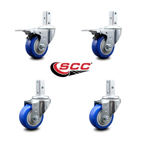 Service Caster 3.5 Inch Blue Poly Swivel 3/4 Inch Square Stem Caster Total Lock Brakes, 2PK SCC-SQTTL20S3514-PPUB-BLUE-34-2-S-2
